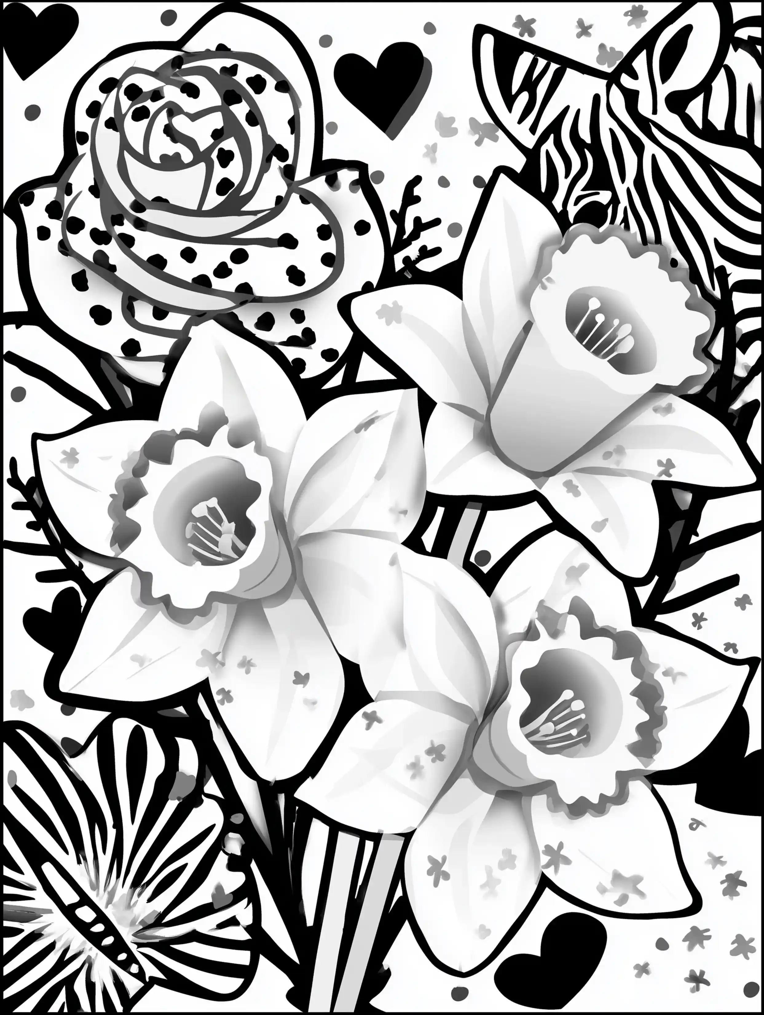 Free printable coloring pages floral featuring a bunch of daffodils